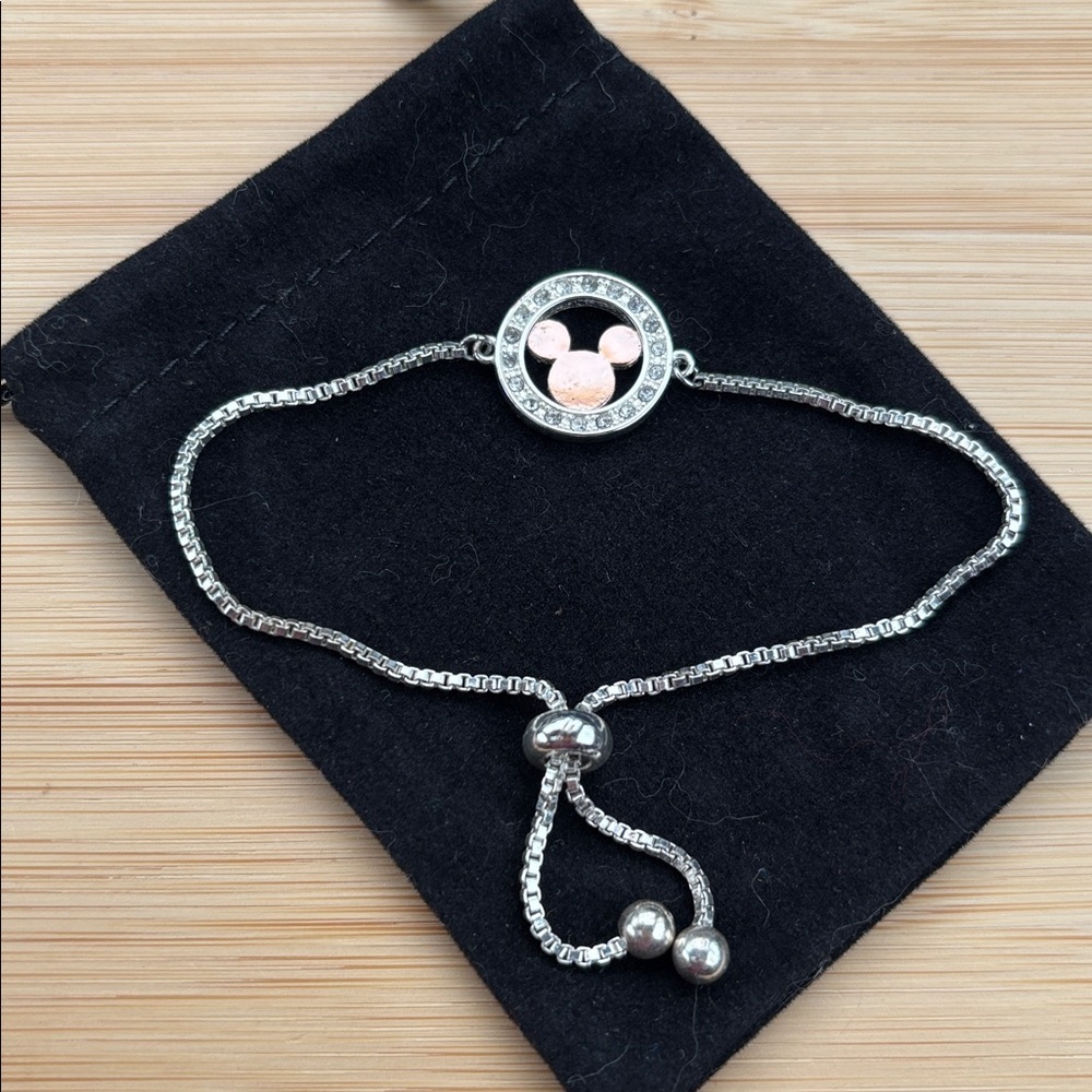 Disney Mickey Mouse Silver Adjustable Slider Crystal Embellished Charm Bracelet